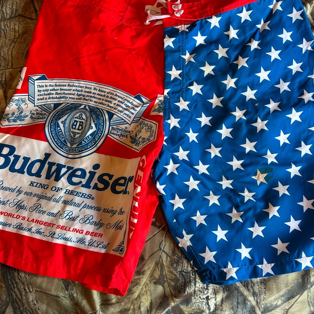 Budweiser Red and Blue Star Swim Trunks
